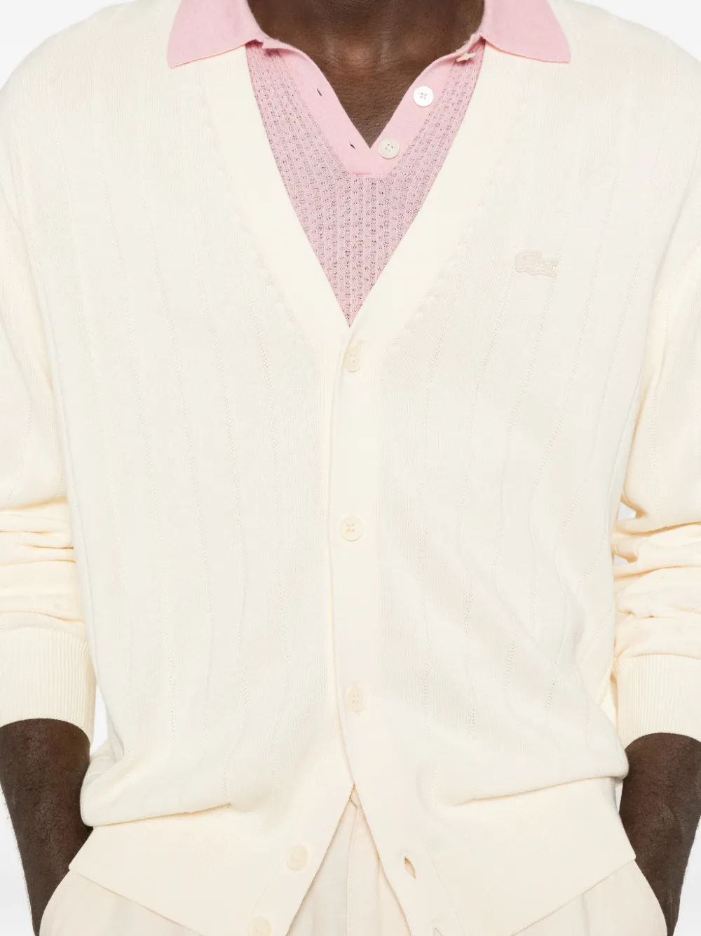 Lacoste Geribbeld vest met knoop Beige
