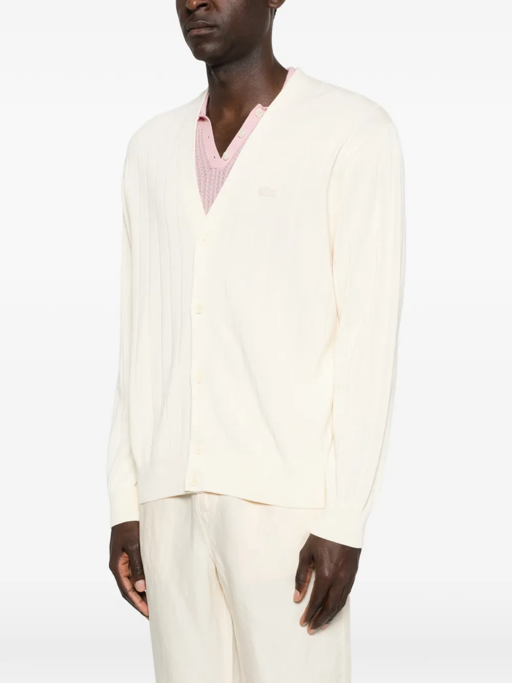  Lacoste Button Ribbed Cardigan - Neutrals 
