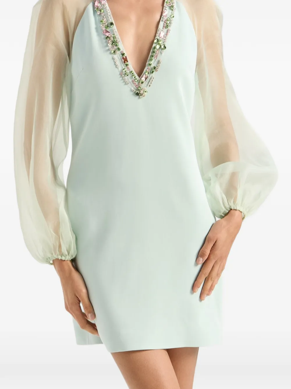 Genny Verfraaide mini-jurk met ballonmouwen Groen