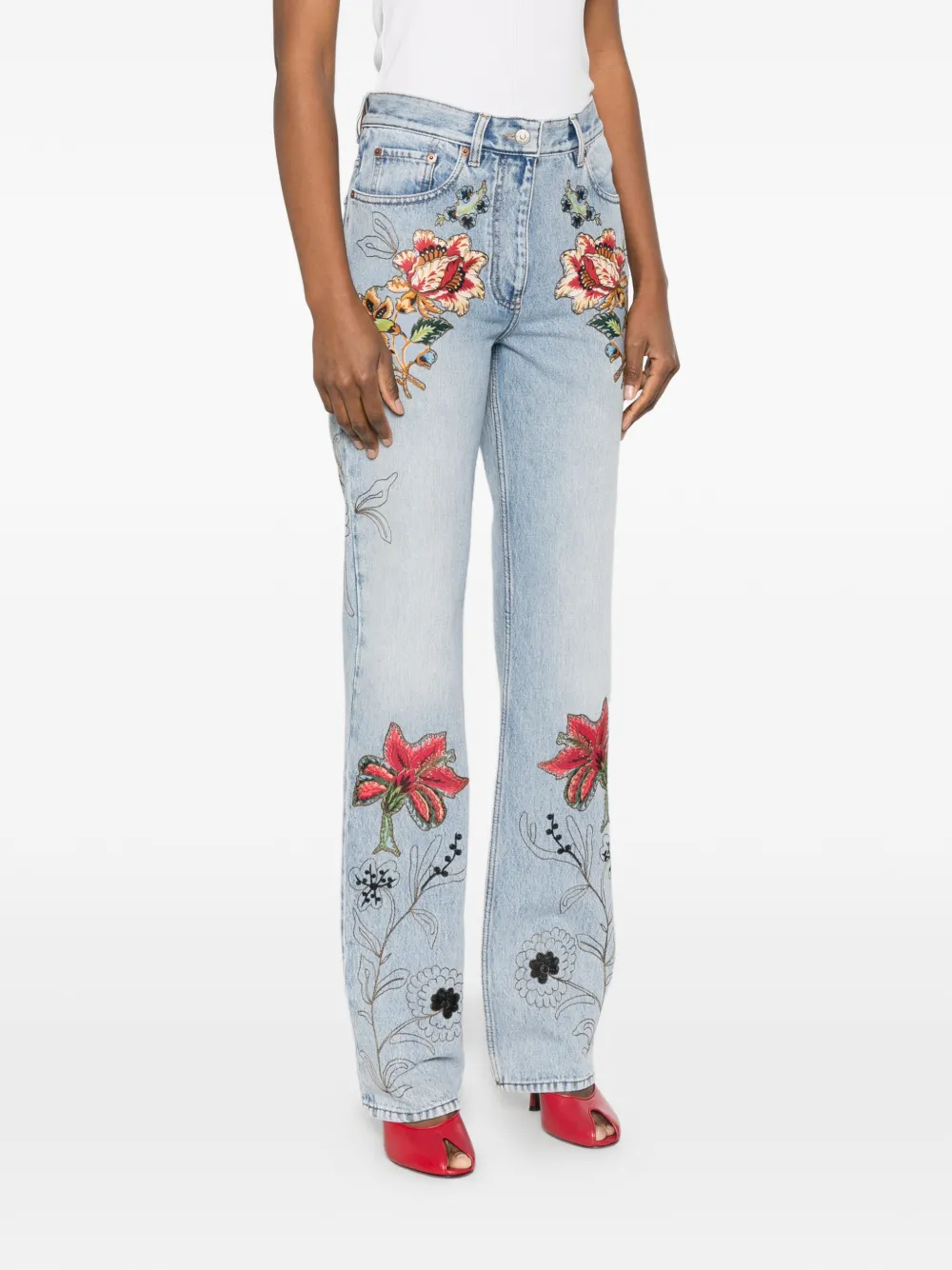Valentino Garavani Jeans met geborduurde bloemen Blauw