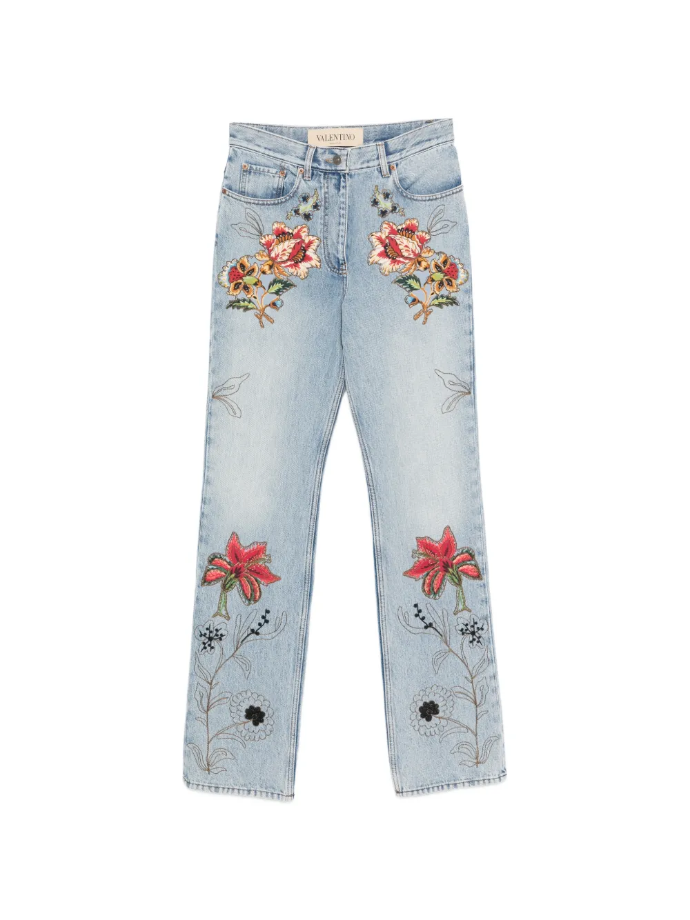 Valentino Garavani floral-embroidery jeans - Blu