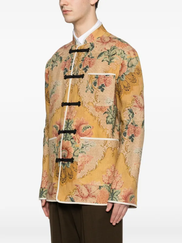 Valentino Garavani floral-print frog-closure Jacket | Yellow