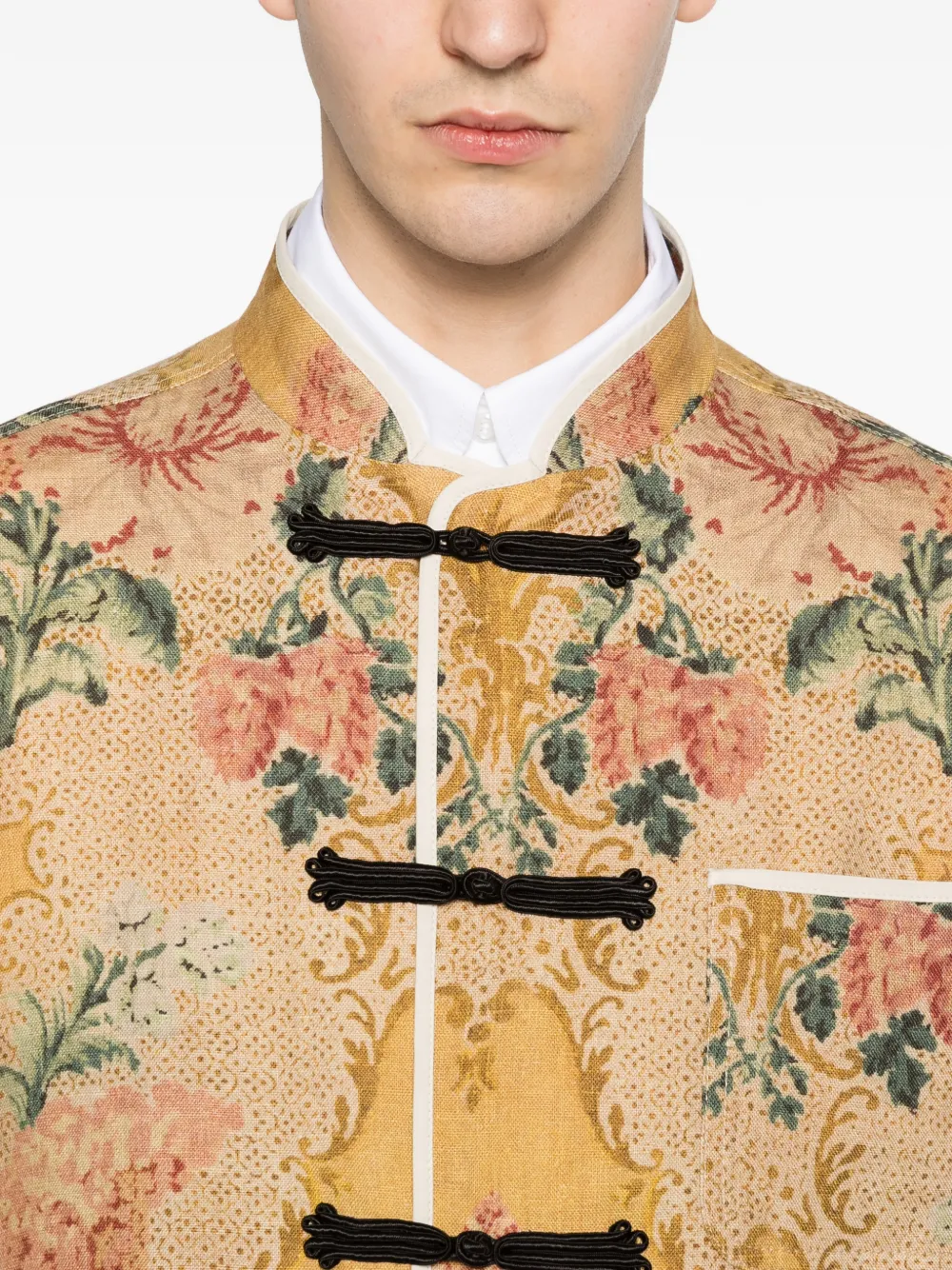 Floral-Print Frog-Closure Jacket