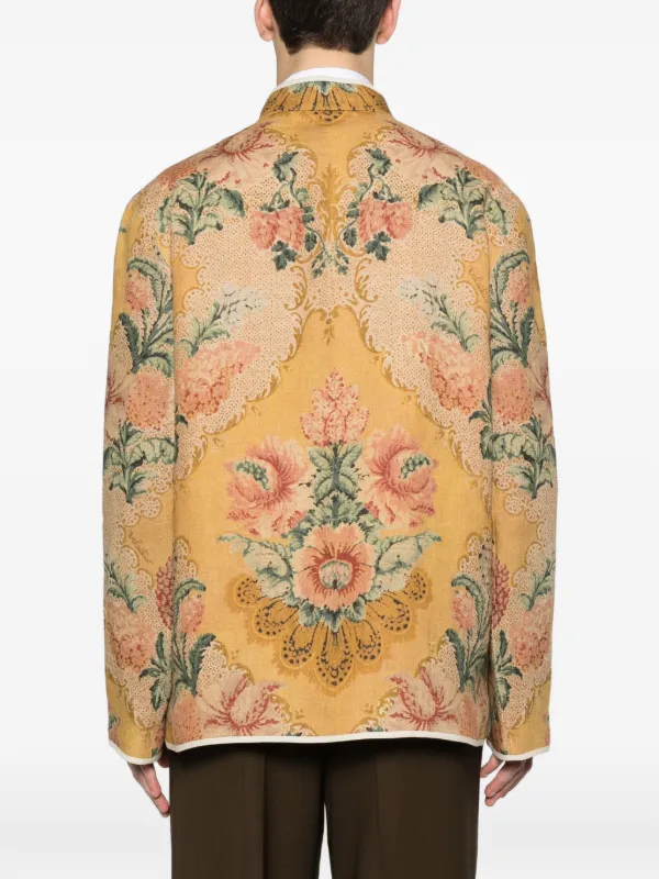 Valentino Garavani floral-print frog-closure Jacket | Yellow