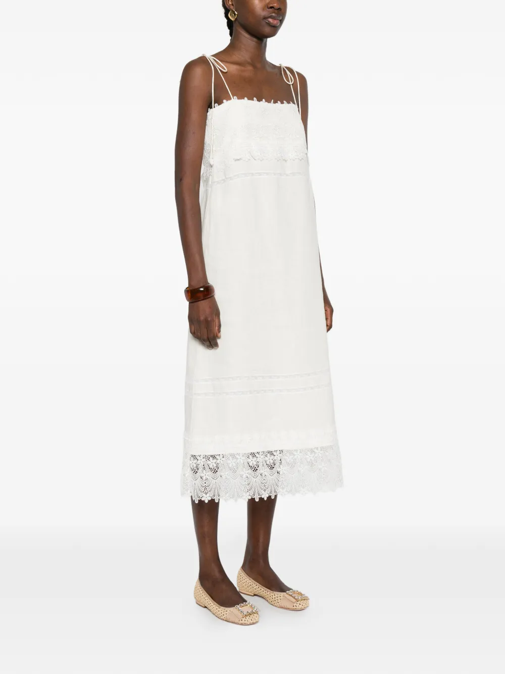 Valentino Garavani Midi-jurk met kanten afwerking Wit