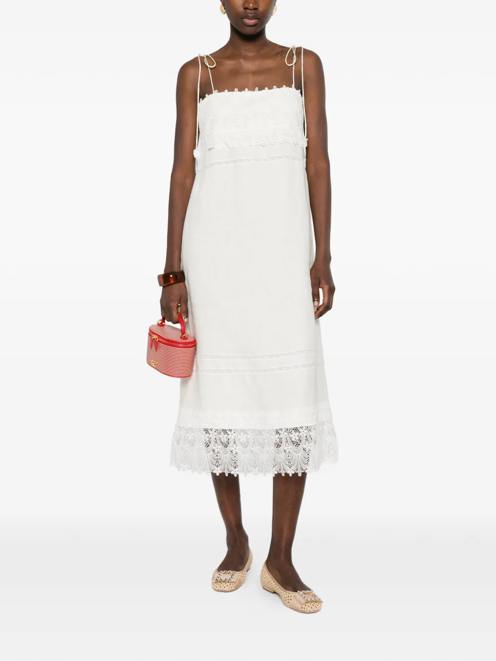 Valentino Garavani Midi-jurk met kanten afwerking Wit