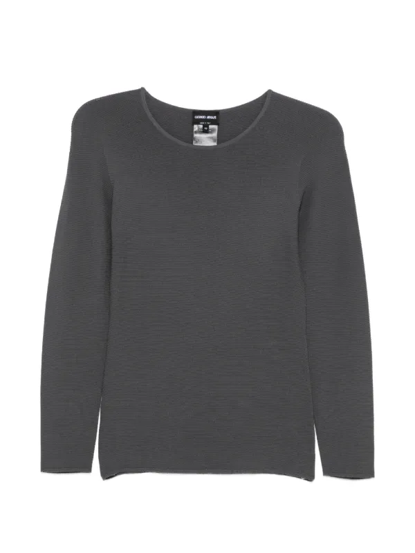 Giorgio Armani Ribbed Round-neck Sweater in Grey