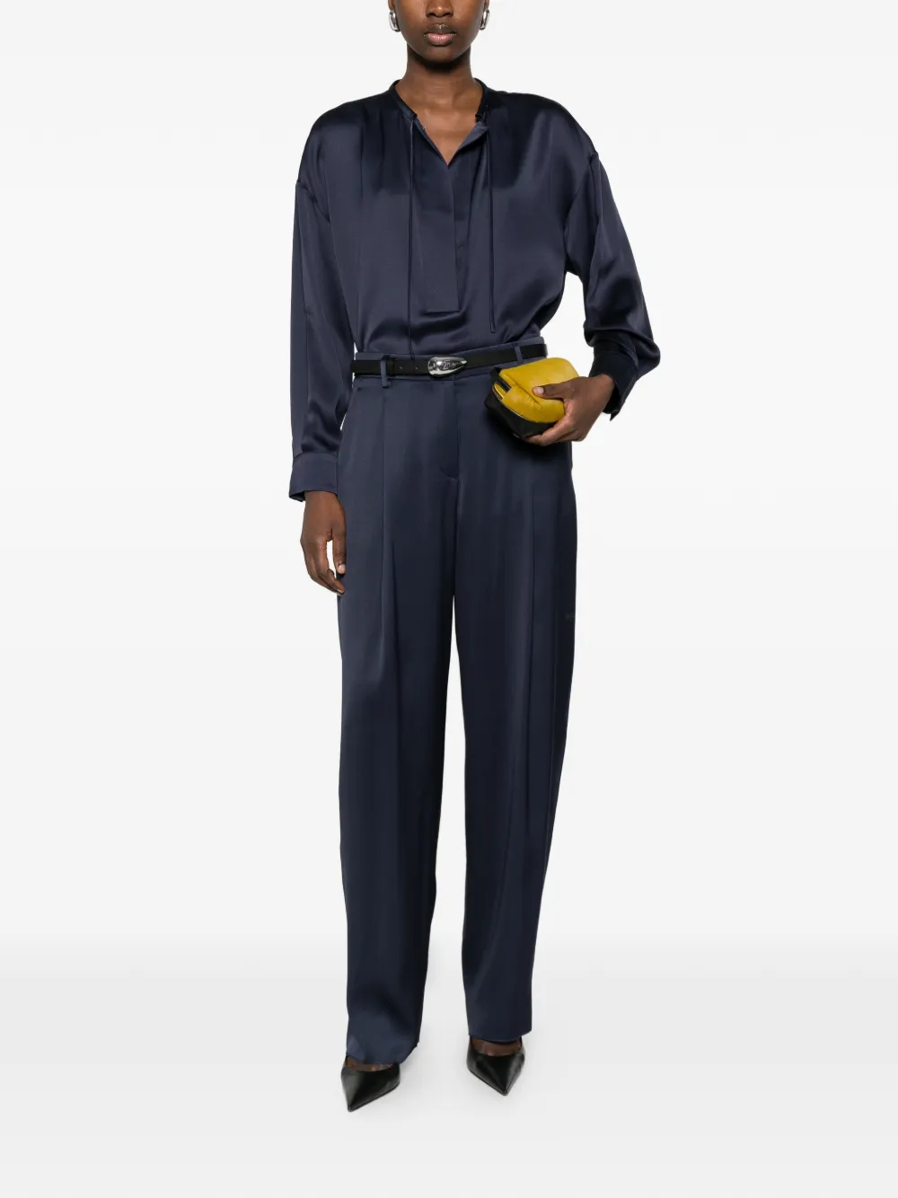 Giorgio Armani Blouse met gestrikte kraag Blauw