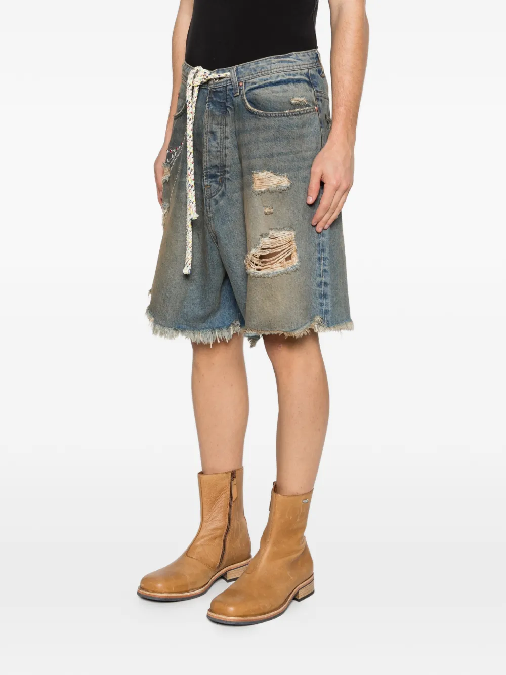  Ercole Studio Distressed Chain-embellishment Shorts - Blue 