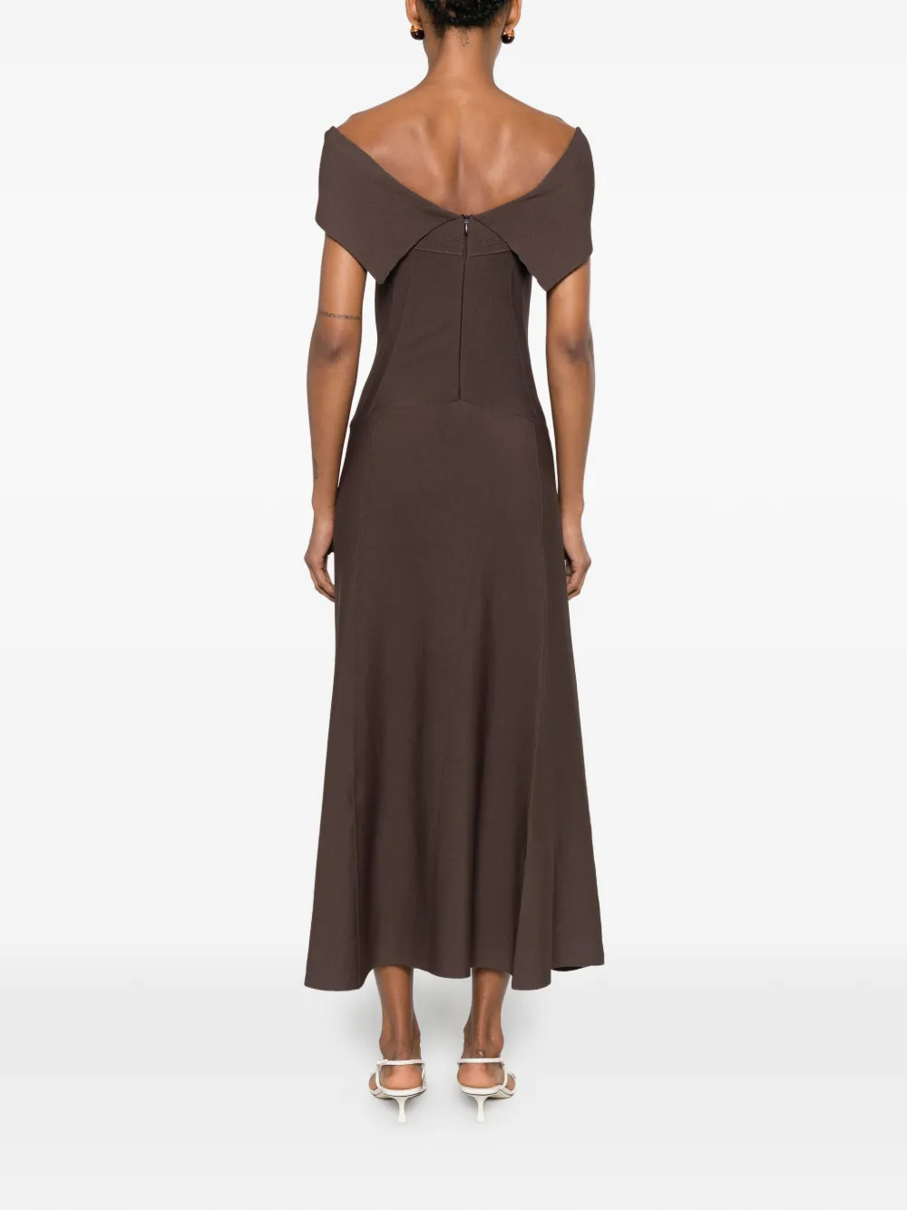 Erika Cavallini Off-shoulder jurk met korsetstijl Bruin