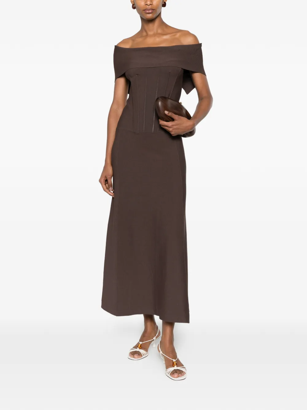 Erika Cavallini Off-shoulder jurk met korsetstijl Bruin