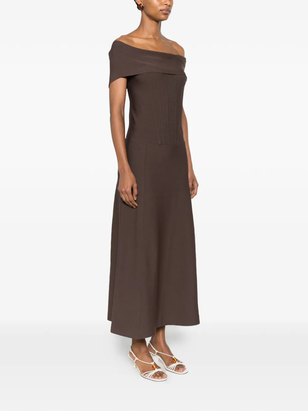 Erika Cavallini Off-shoulder jurk met korsetstijl Bruin