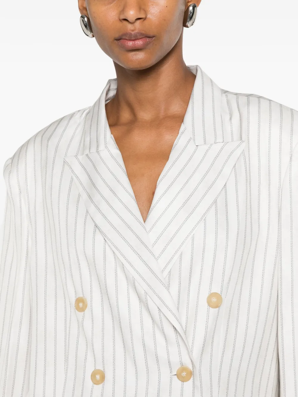 Erika Cavallini Jack met krijtstreep en dubbele rij knopen Beige