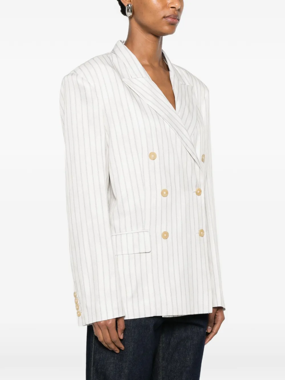Erika Cavallini Jack met krijtstreep en dubbele rij knopen Beige