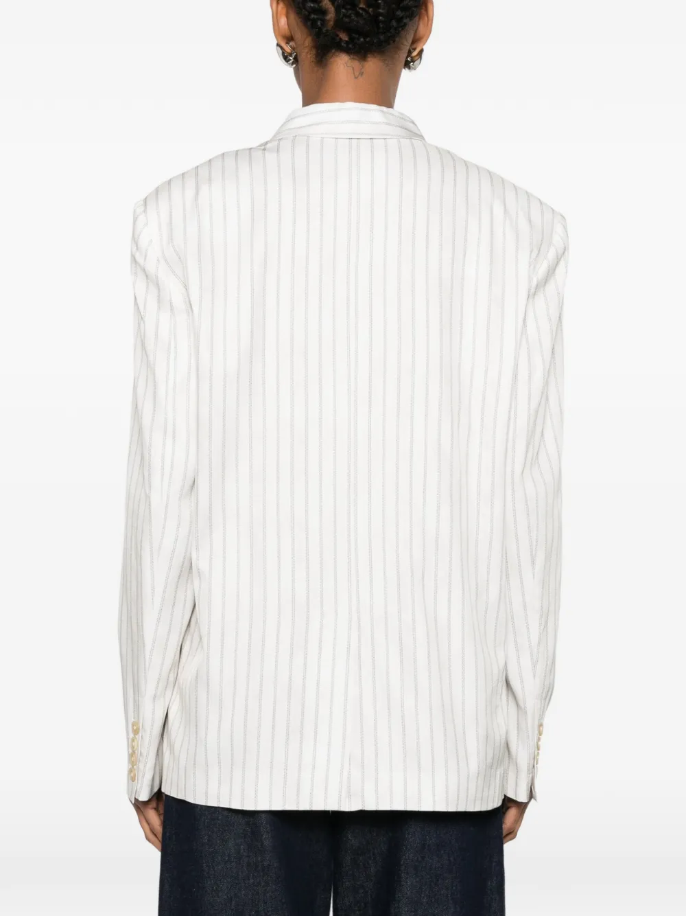 Erika Cavallini Jack met krijtstreep en dubbele rij knopen Beige
