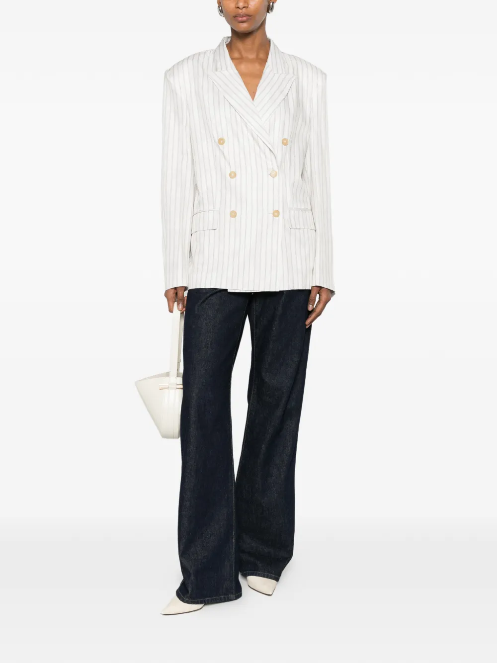 Erika Cavallini Jack met krijtstreep en dubbele rij knopen Beige