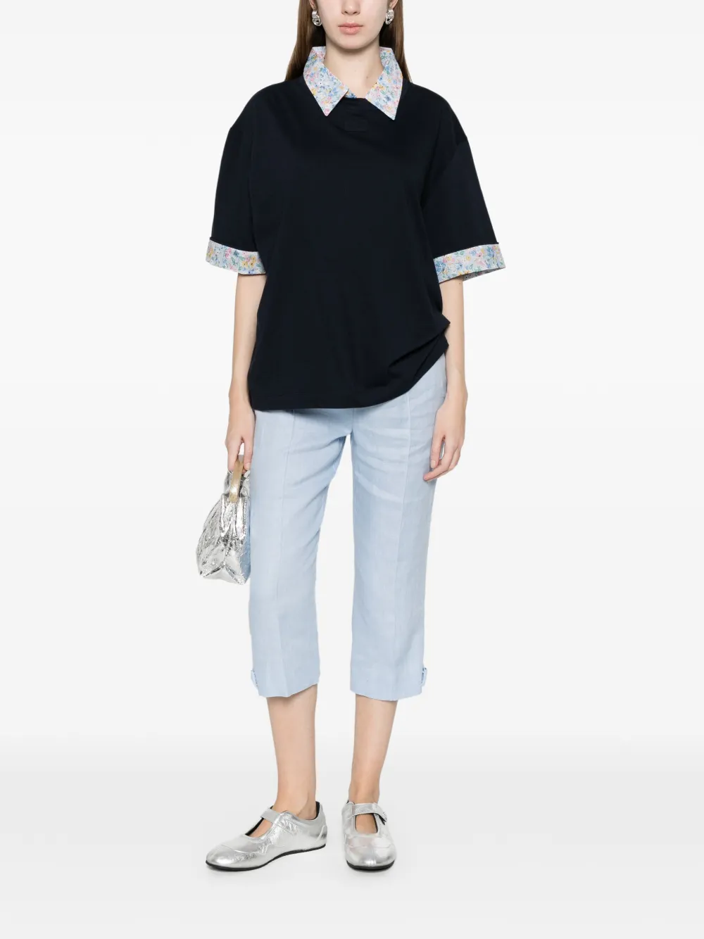  Nº21 Floral-collar T-shirt - Blue 