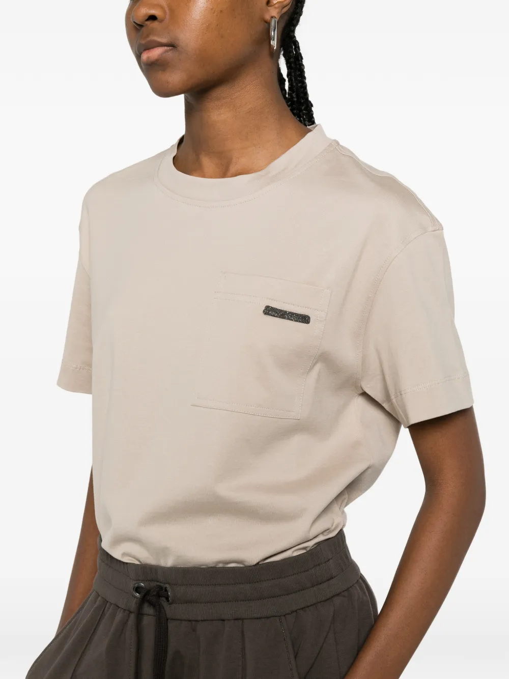Brunello Cucinelli T-shirt met borstzak Beige