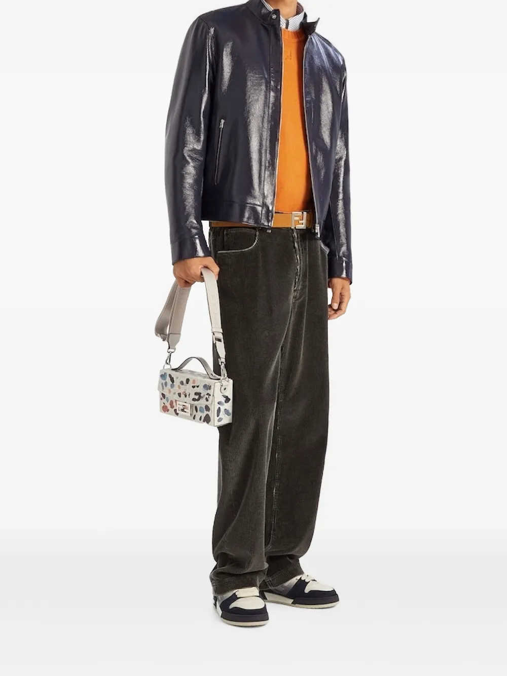 FENDI Shiny blue leather blouson Blauw
