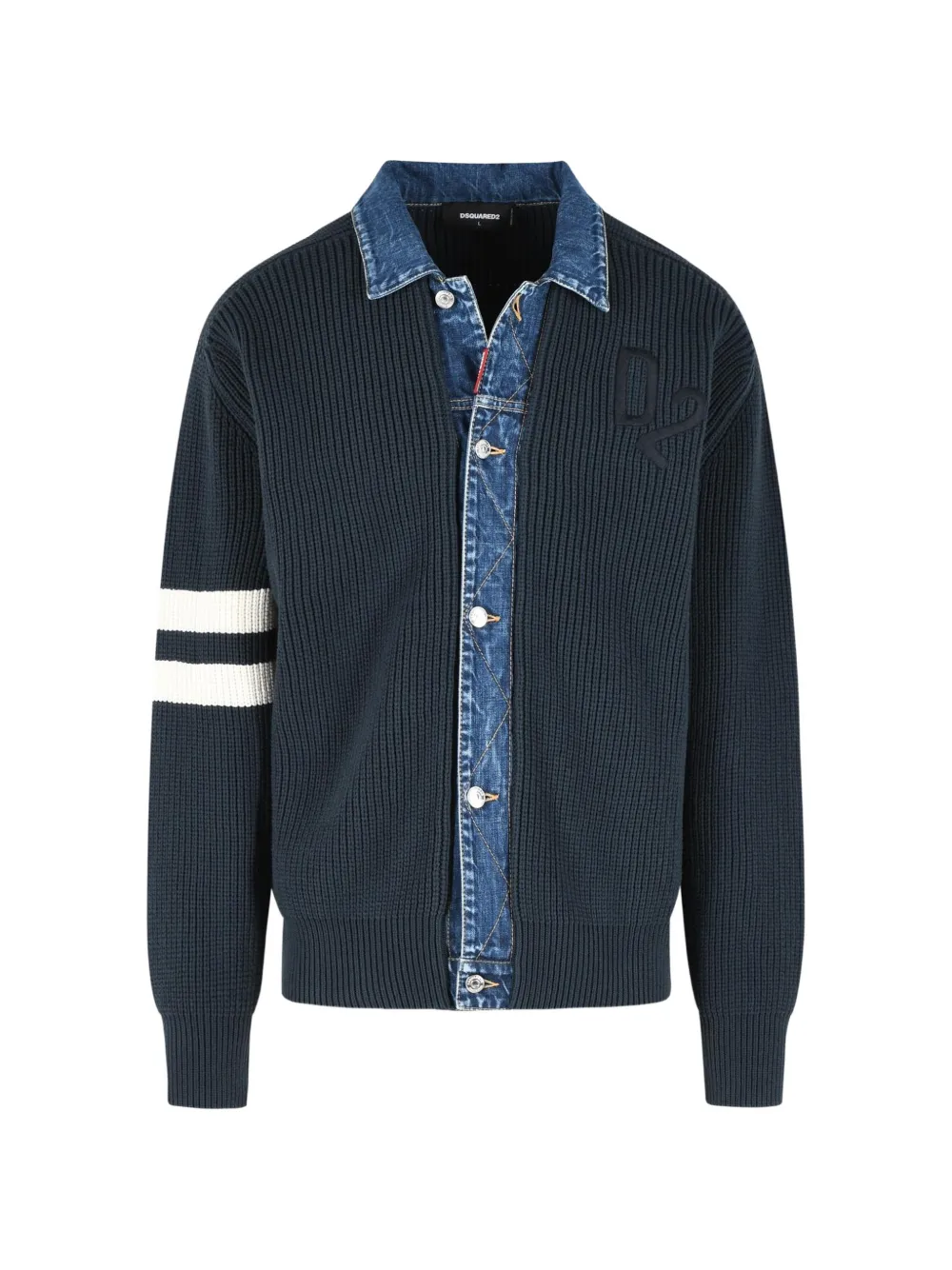 DSQUARED2 denim-collar ribbed cardigan - Blu