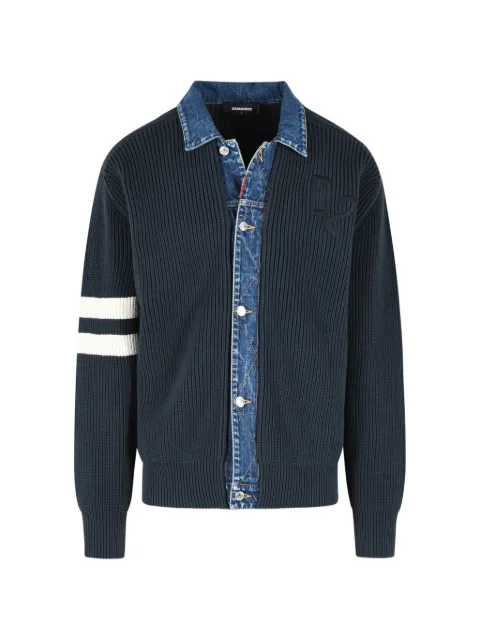 DSQUARED2 denim-collar ribbed cardigan