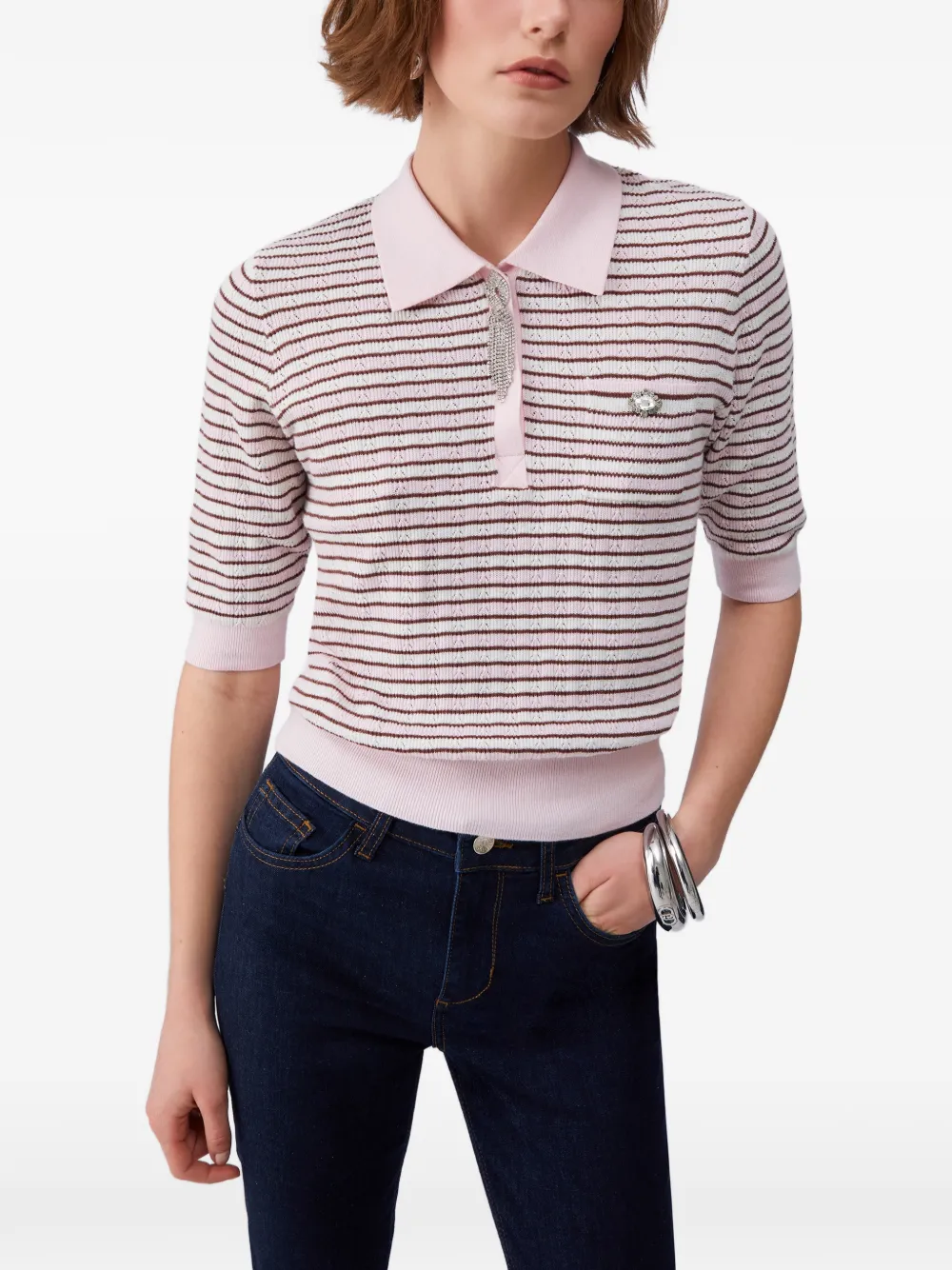  Liu Jo Striped-pattern Polo Top - Pink 