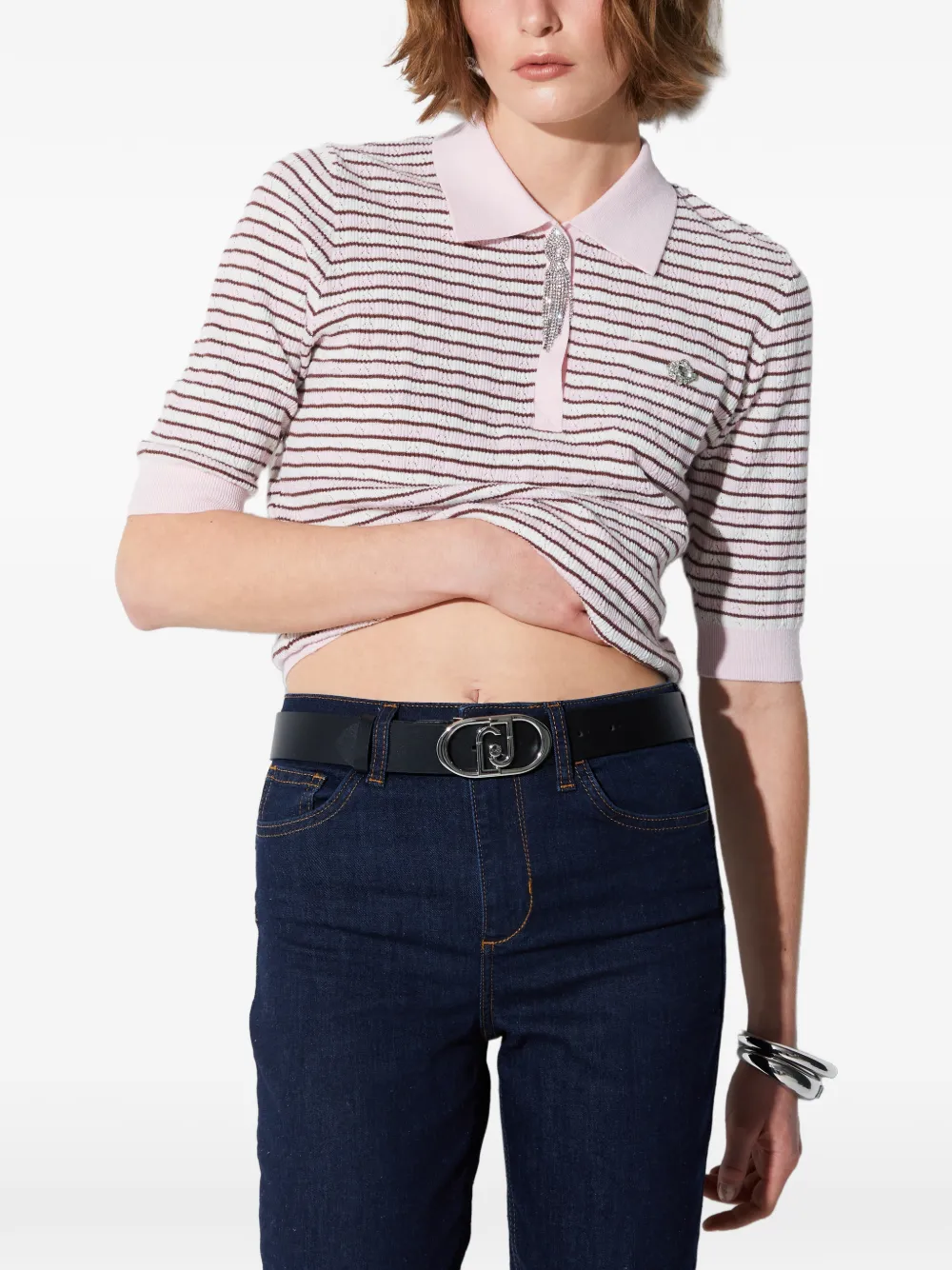  Liu Jo Striped-pattern Polo Top - Pink 