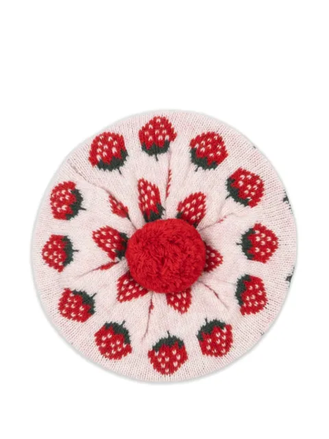 Konges Sløjd pompom-detail strawberry-pattern knit hat