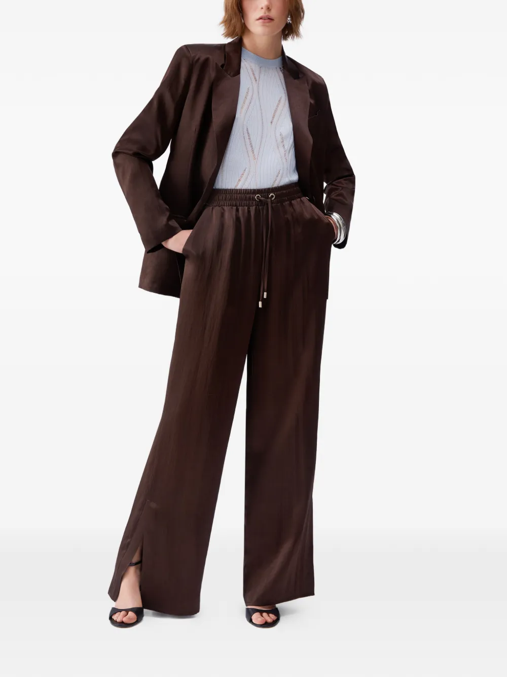 LIU JO Satijnen blazer met ceintuur Bruin