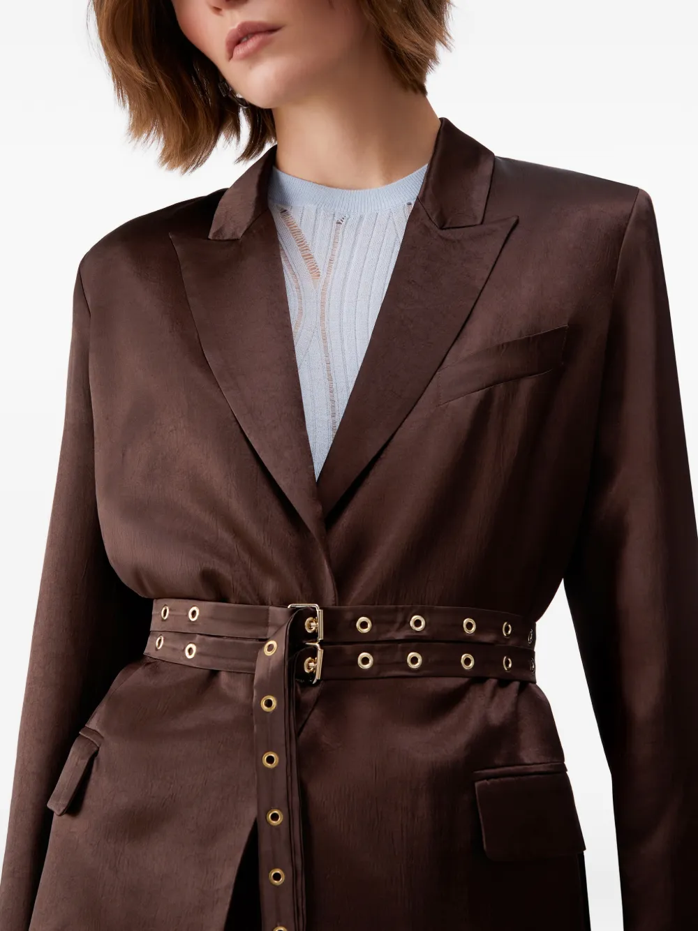 LIU JO Satijnen blazer met ceintuur Bruin