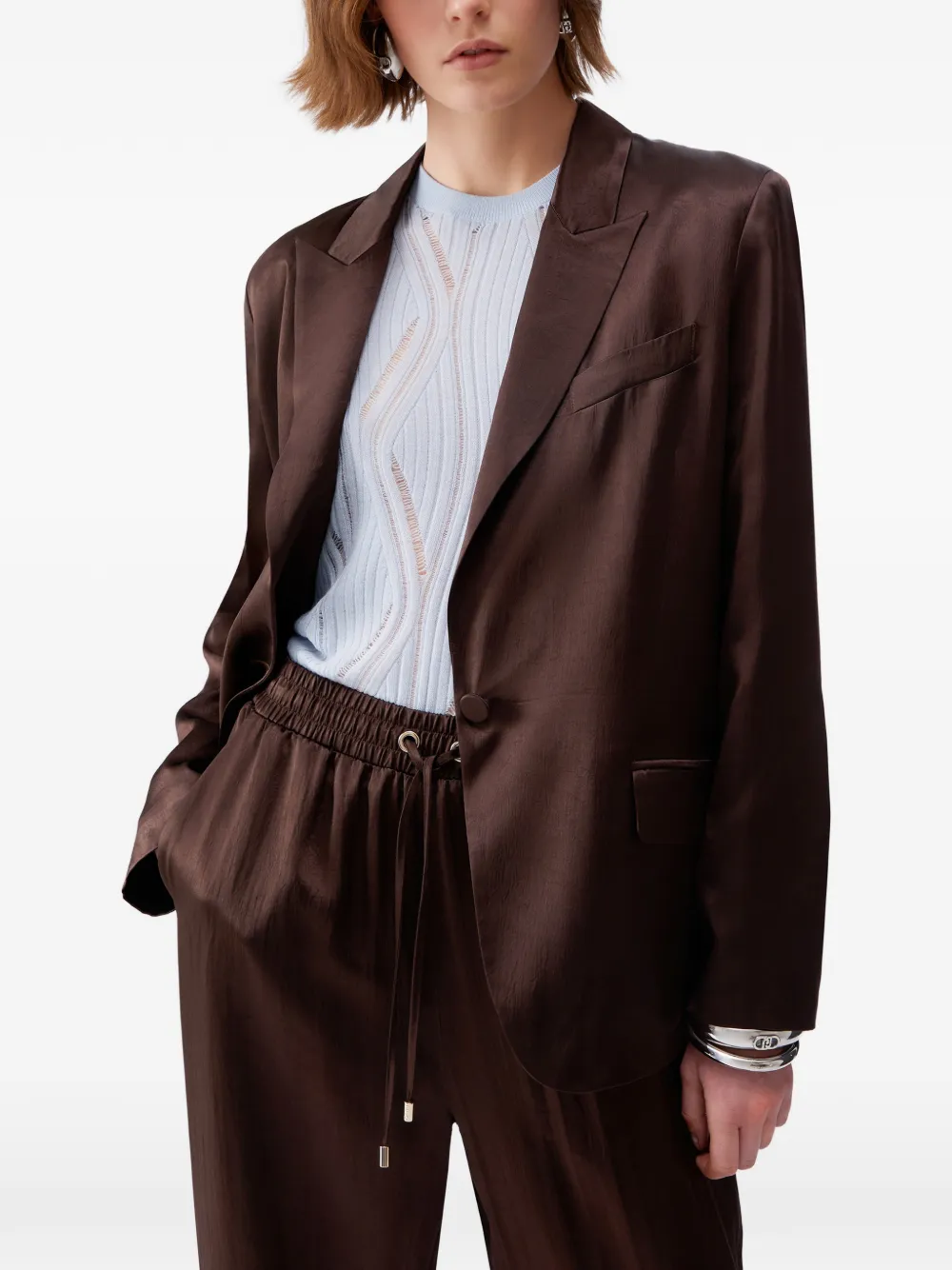 LIU JO Satijnen blazer met ceintuur Bruin