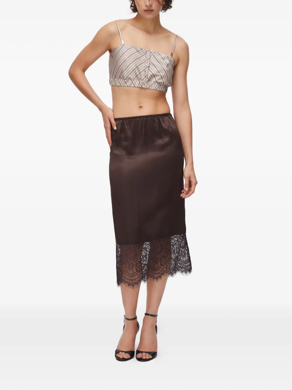  Liu Jo Lace-detail Midi Skirt - Brown 