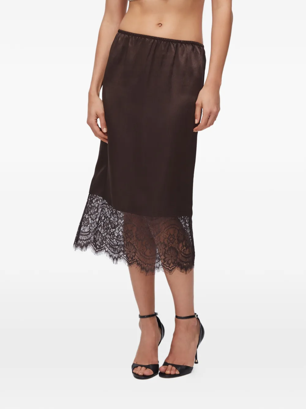  Liu Jo Lace-detail Midi Skirt - Brown 
