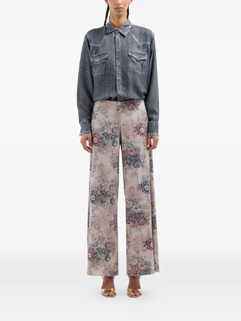Pierre-Louis Mascia Adanastr broek met wijde pijpen en bloemen Beige
