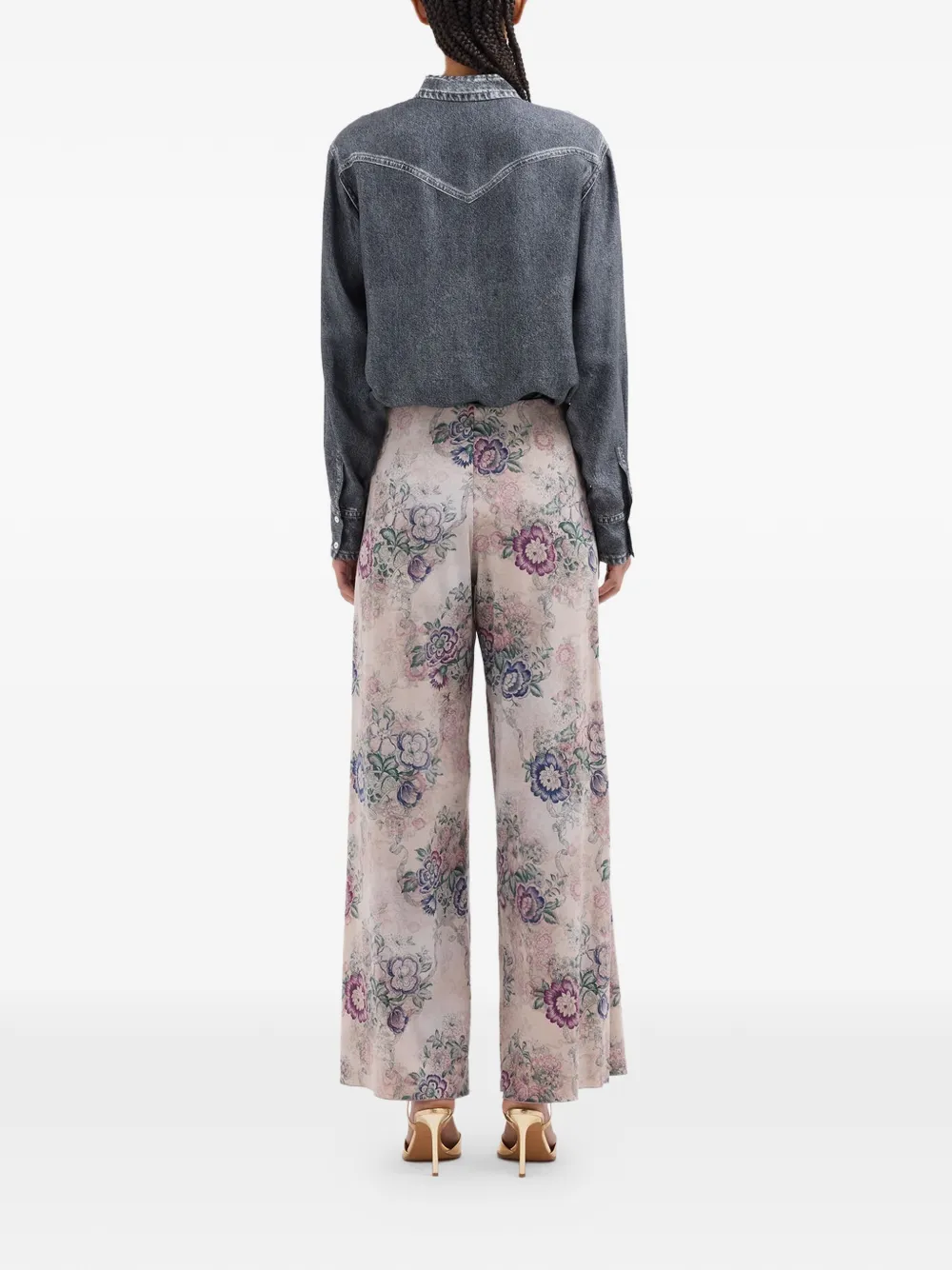 Pierre-Louis Mascia Adanastr broek met wijde pijpen en bloemen Beige