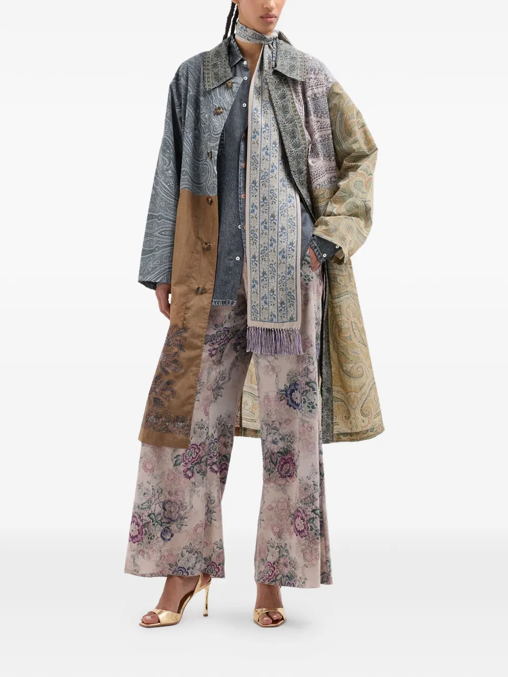 Pierre-Louis Mascia Adanastr broek met wijde pijpen en bloemen Beige
