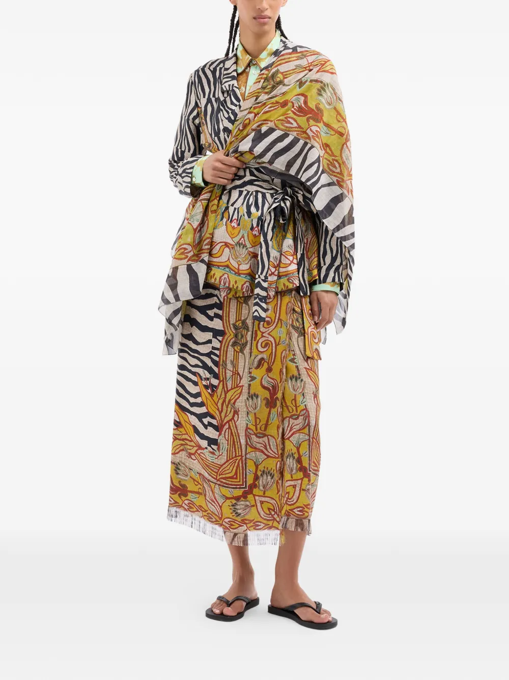  Pierre-louis Mascia Aloe Zebra Stripe Floral Wrap Skirt - Black 