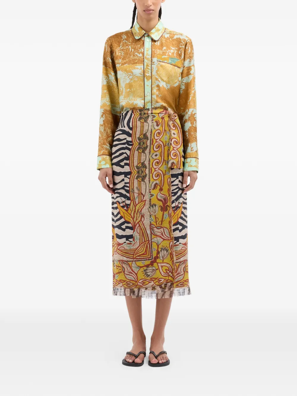  Pierre-louis Mascia Aloe Zebra Stripe Floral Wrap Skirt - Black 