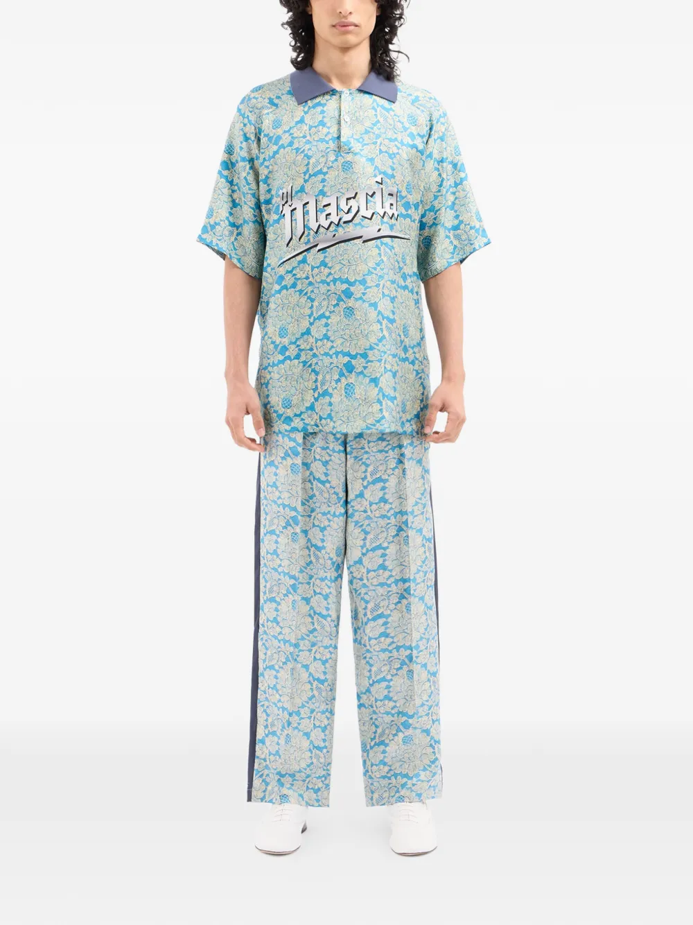 Pierre-Louis Mascia Aloe zijden poloshirt met bloemen Blauw