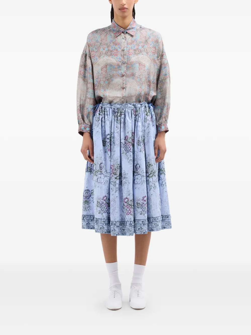 Pierre-Louis Mascia Rhi A-lijn midi-rok met bloemenprint Blauw