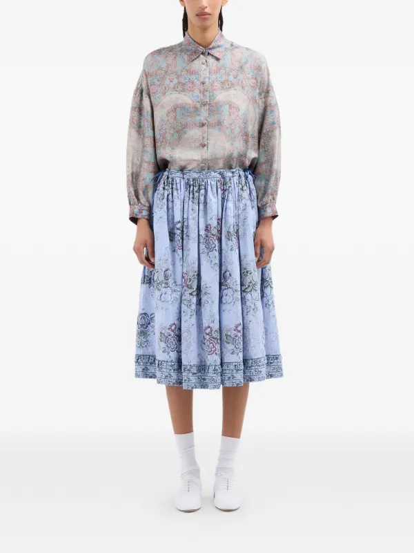 Pierre-Louis Mascia Rhi floral-print A-line Midi Skirt | Blue