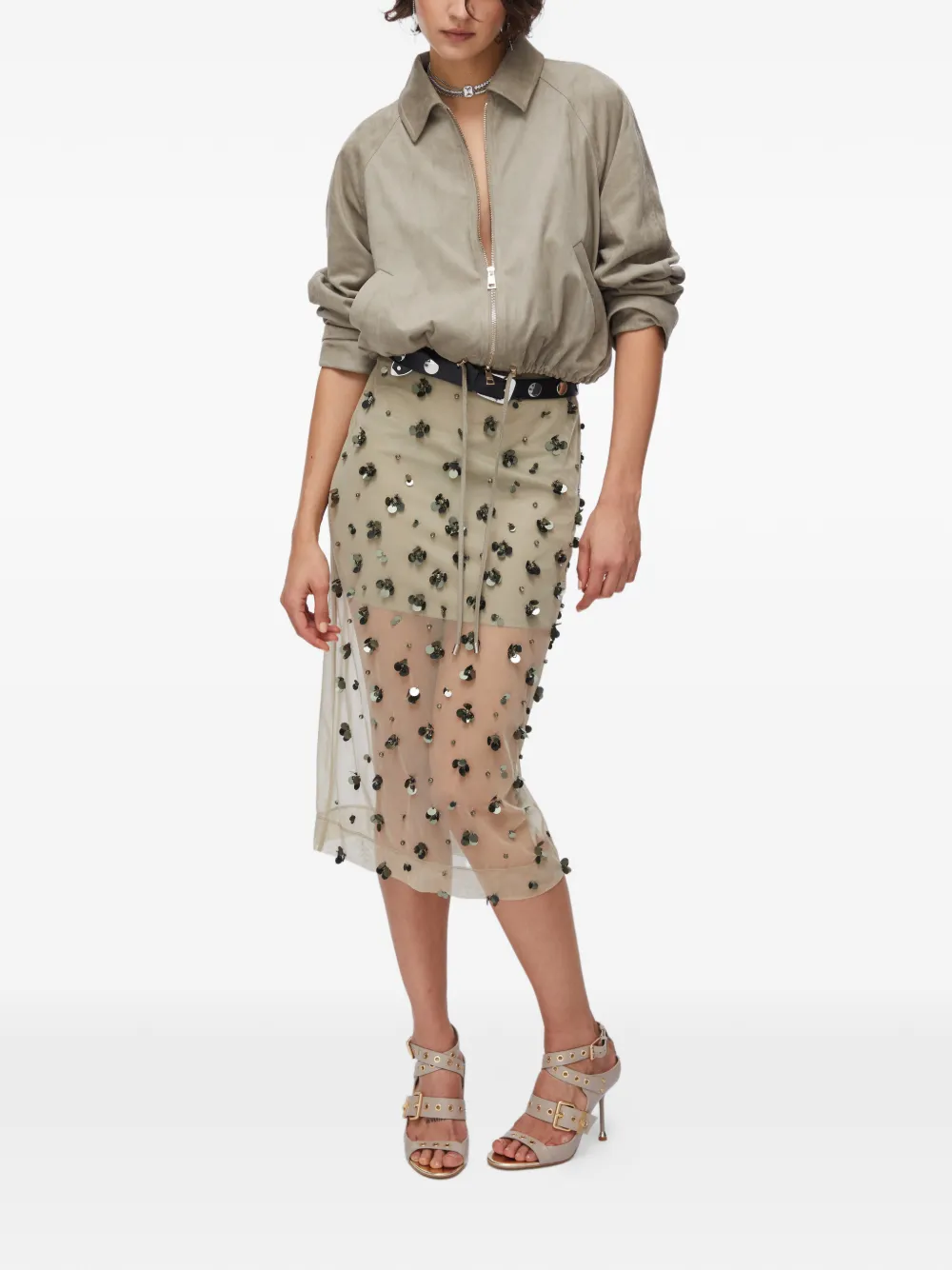  Liu Jo Drawstring Suede Bomber Jacket - Grey 