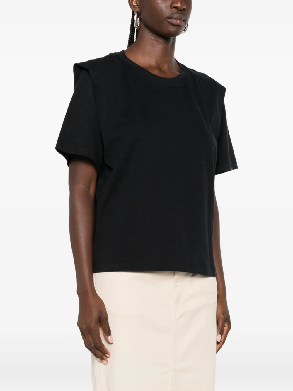 ISABEL MARANT Zelitos effen katoenen T-shirt met schoudervulling Zwart