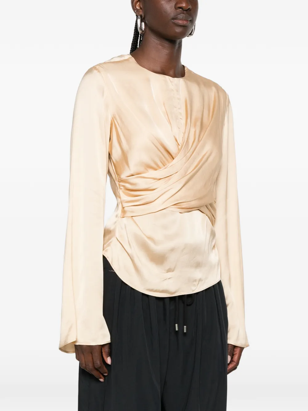 ISABEL MARANT Neame gedrapeerde satijnen blouse Beige