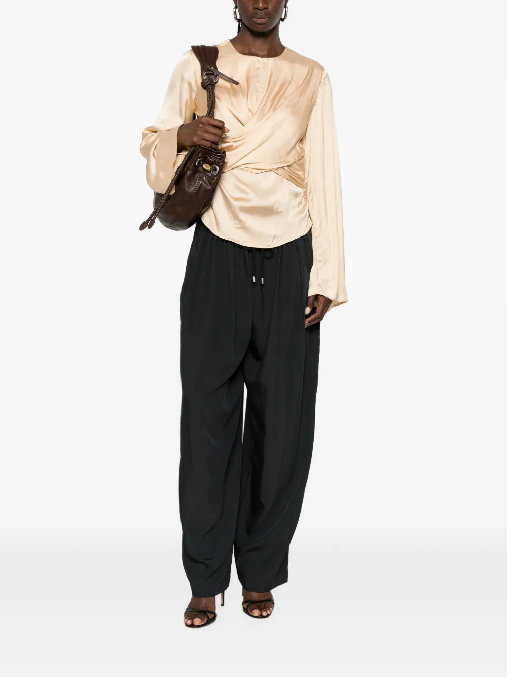 ISABEL MARANT Neame gedrapeerde satijnen blouse Beige