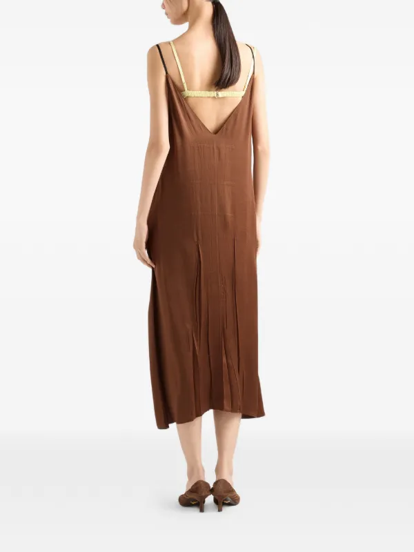 prada brown dress Satin Crepe Dress, Woman, Tobacco, Size 44 Big Kid Shoe Size:2Y Inseam pockets 42623 Blushing Pink White Lace