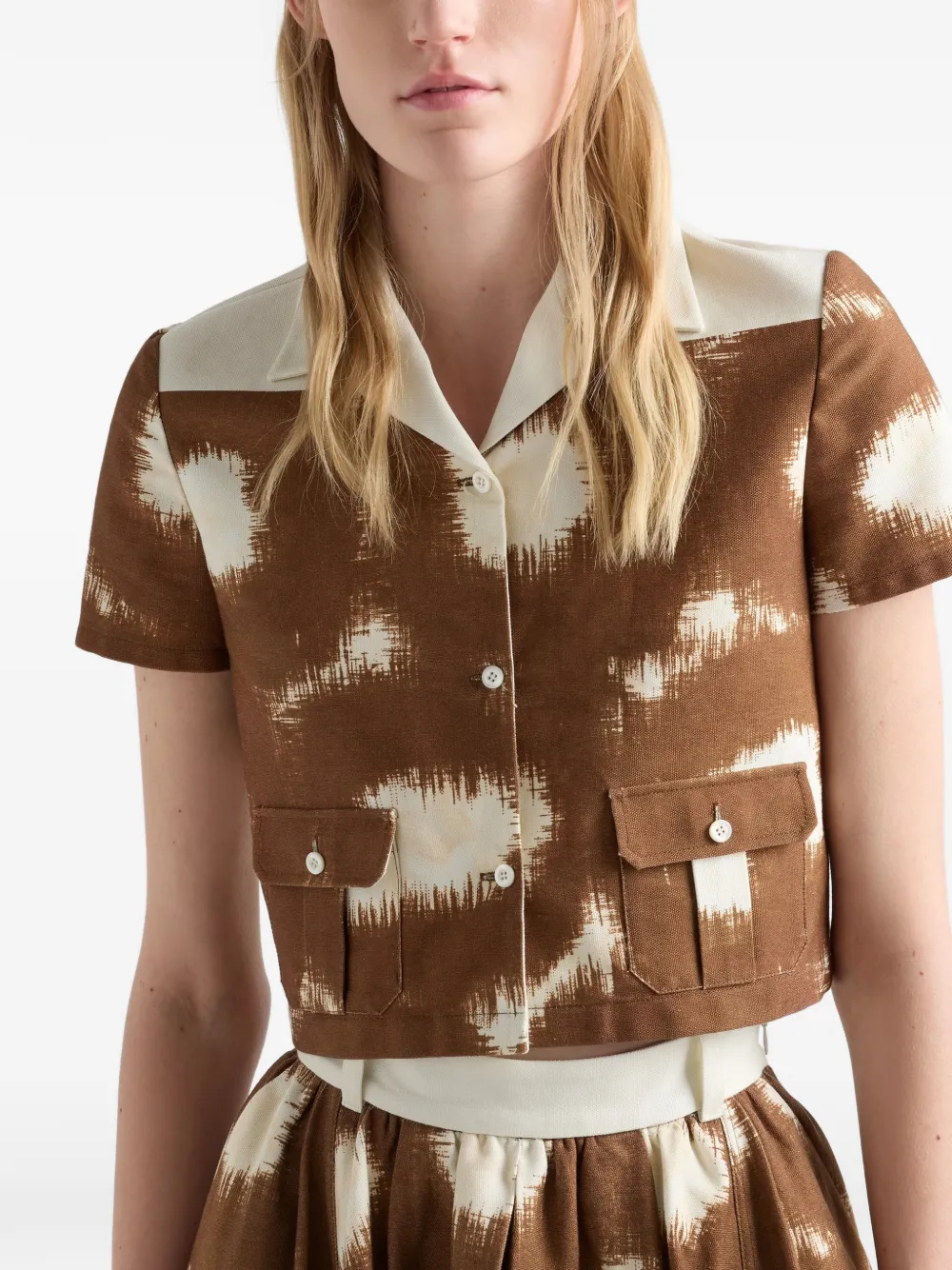 Prada Canvas blouse met print Bruin