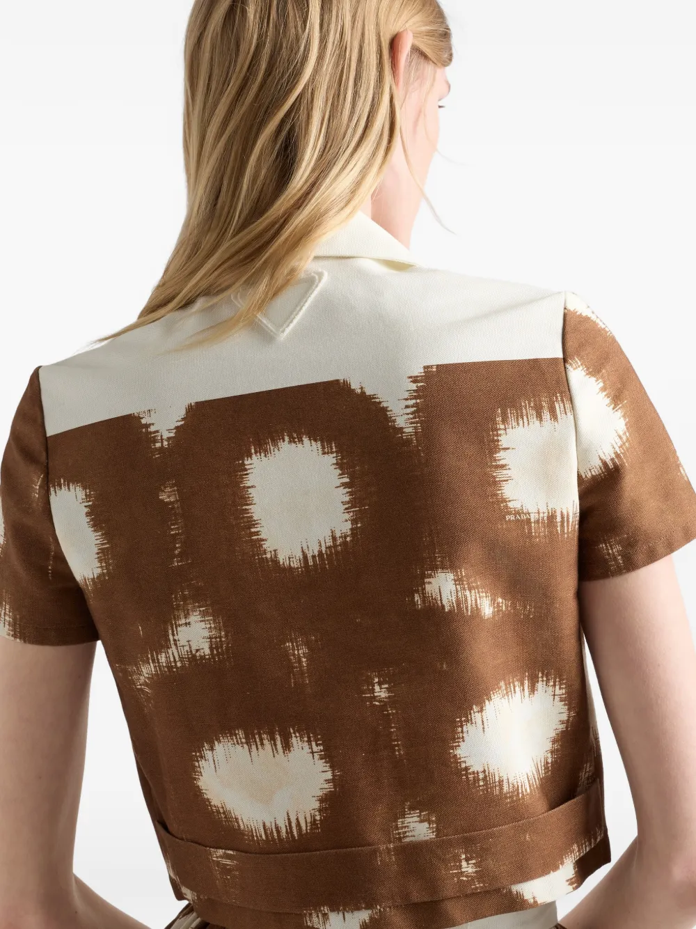 Prada Canvas blouse met print Bruin