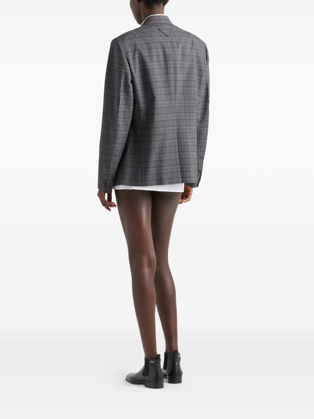  Prada Single-breasted Prince Of Wales Checked Virgin-wool Jacket - Grey 