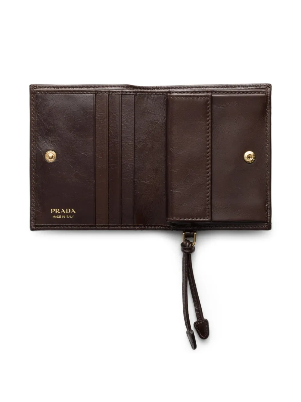 Prada Leren portemonnee met logoplakkaat Bruin